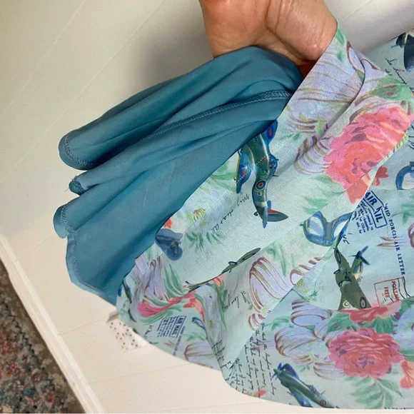 NWT Lindy Bop Retro Amelia Dress Mint Planes Floral Size US 12 Love Letters Blue - Picture 8 of 16